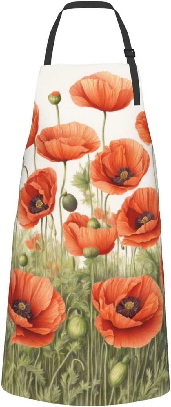 poppy flowers Print Laundry apron 28x33 In Waterproof Kitchen Apron with Pockets for Cooking Baking