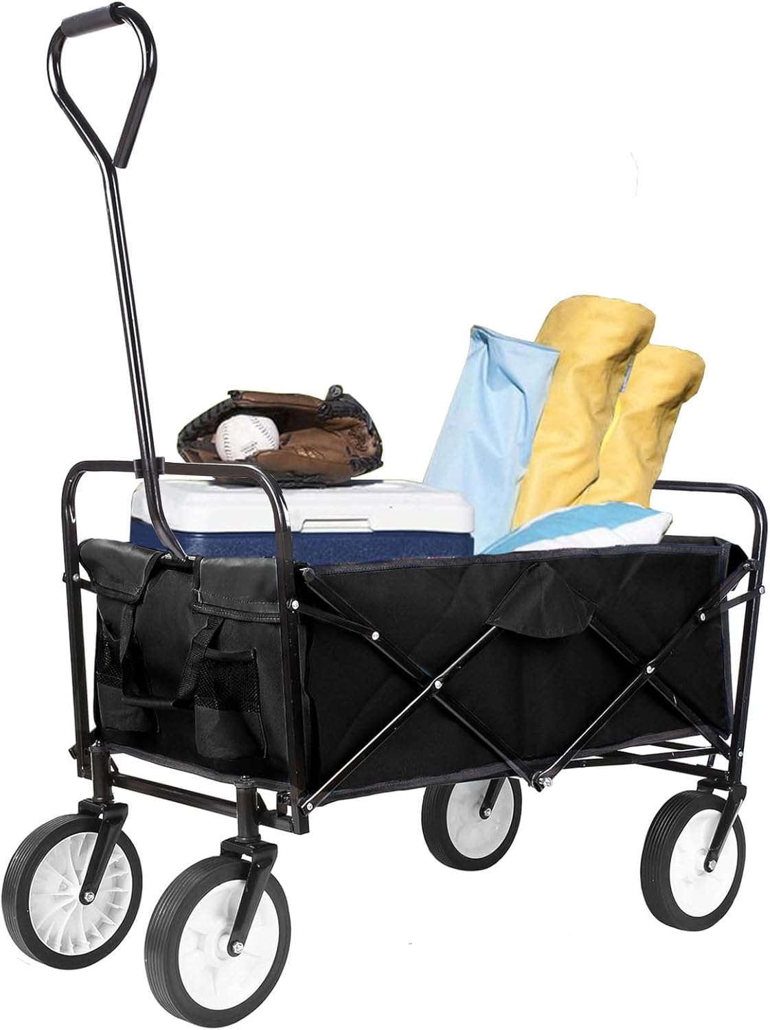Heavy-Duty Collapsible Utility Wagon - 262L Capacity, One-Pull Foldable Cart with Durable Steel Frame, Rubber Wheel, Comfortable Grip - Great for Groceries, Shopping, Camping - Portable and Spacious