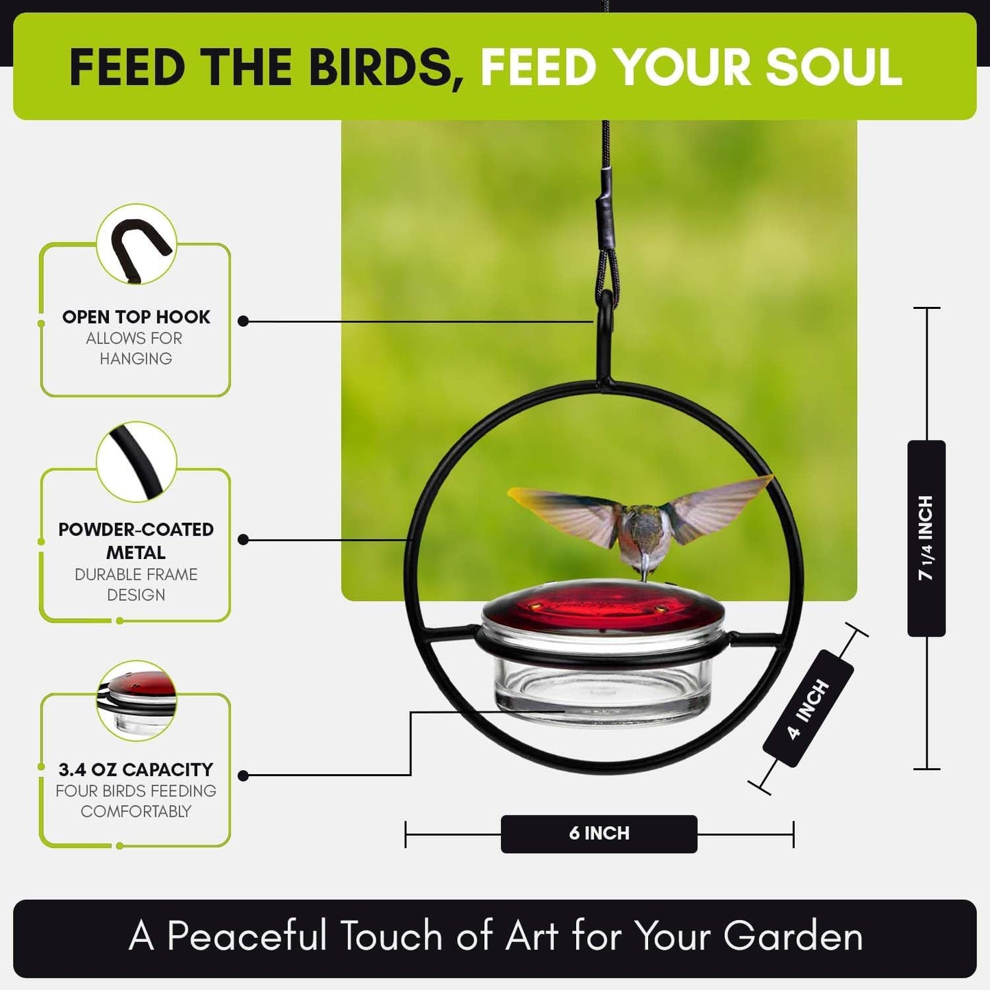 Hummble Slim Glass Hummingbird Feeder 3.4 oz Capacity, Clear Recycled Glass Hanging Feeder| for Garden, Pack of 3