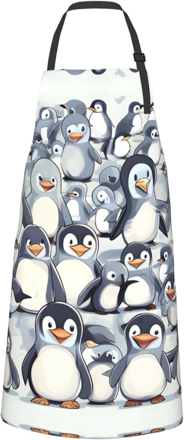 Cute Baby Penguins Sketch print Waterproof apron with pocket adjustable cooking apron for adult kitchen bibs to bake
