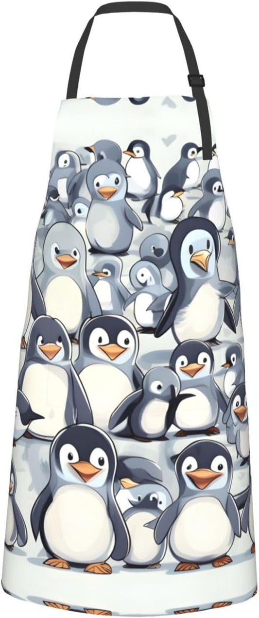 Cute Baby Penguins Sketch print Waterproof apron with pocket adjustable cooking apron for adult kitchen bibs to bake