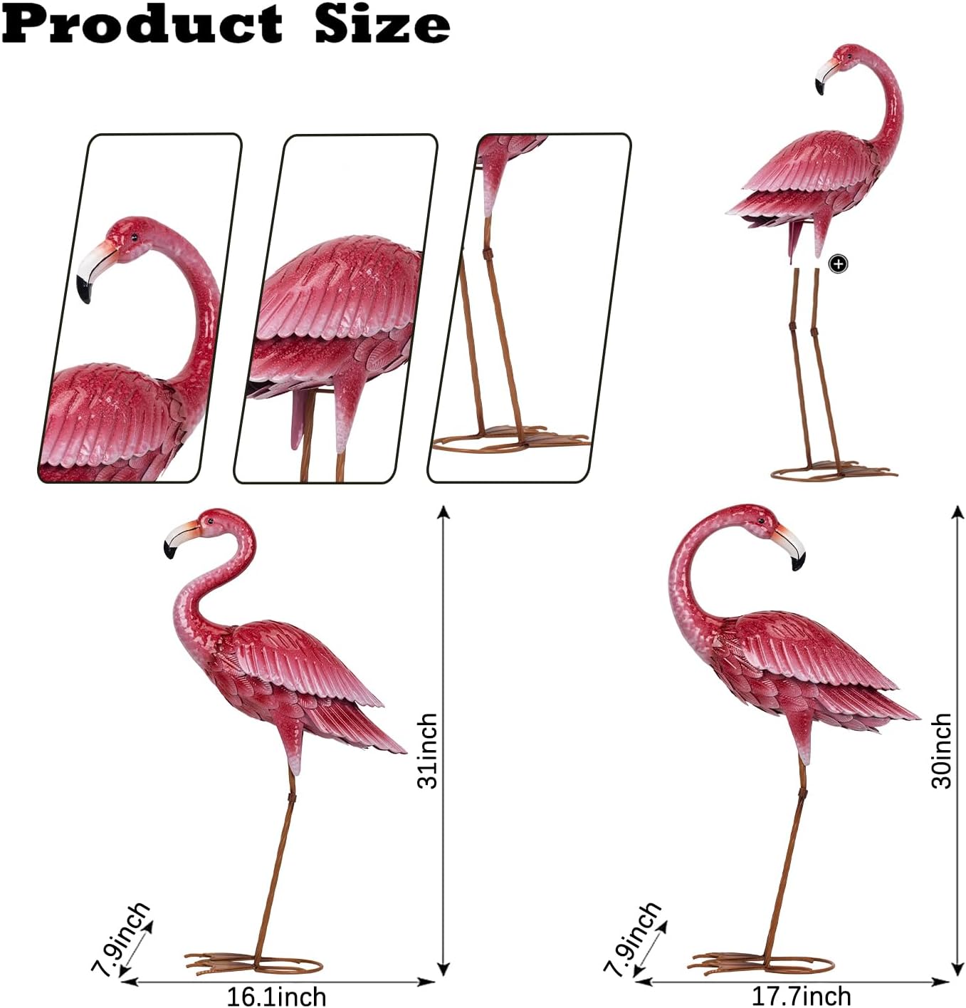 Kircust Outdoor Statue Flamingo Garden Decor, Yard Art Metal Birds Sculpture & Statues, Large Pink Flamingos Lawn Ornaments for Home, Patio, Backyard Decor (2-Pack)