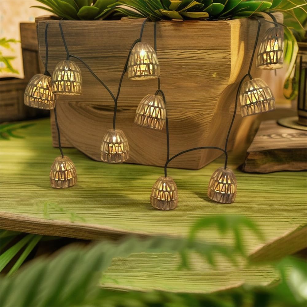 Solar Powered Paper Rattan String Lights Outdoor & Indoor, Waterproof Solar String Lights with Battery Box, PE Imitation Rattan Garden Lights, Eco-Friendly Patio Balcony Yard Pathway 10-Light Set