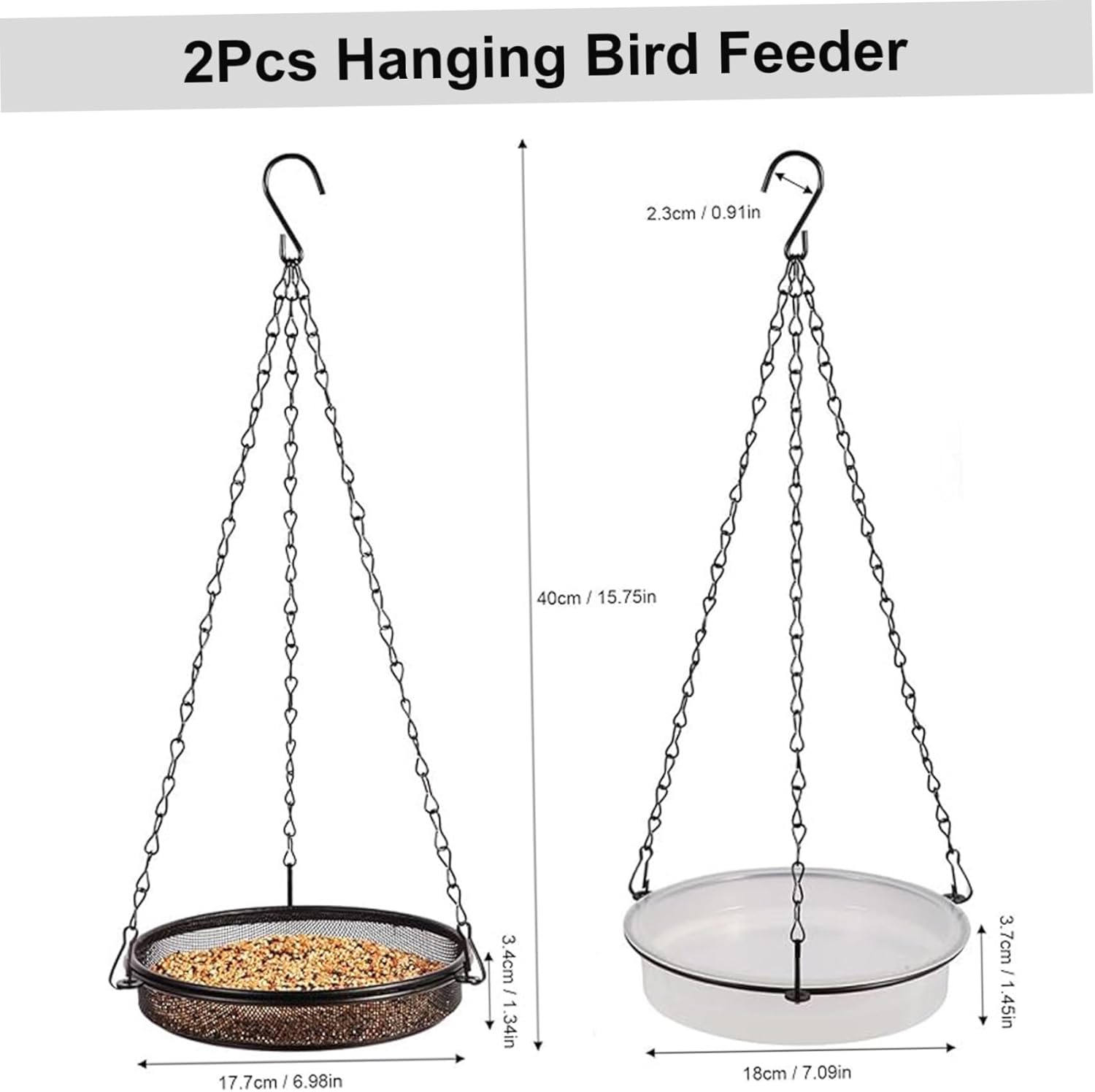 Hanging Bird Bath Birdfeeders Outside Hanging, 2-in-1 Metal Birdfeeder