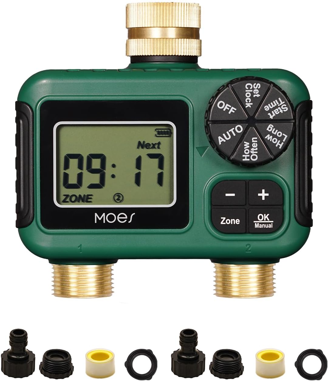 MOES 2 Outlet Sprinkler Timer, Brass Inlet & Outlet, Programmable Auto