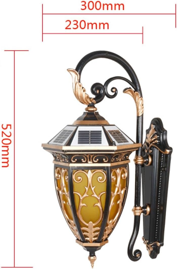 Solar Outdoor Wall Light, Exterior LED Wall Sconce Lantern, 20.5" Dusk to Dawn Waterproof Die-cast Aluminum Ornate Filigree, Vintage Porch Lamp for Garden Villa Patio Front Door Entryway