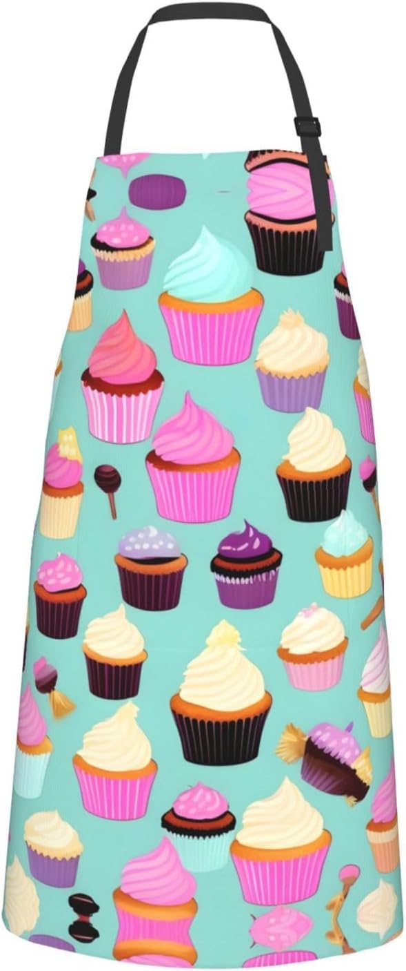 Cupcake Pattern Print Laundry apron 28x33 In Waterproof Kitchen Apron with Pockets for Cooking Baking