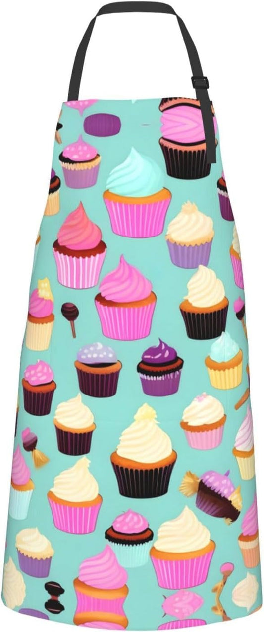 Cupcake Pattern Print Laundry apron 28x33 In Waterproof Kitchen Apron with Pockets for Cooking Baking