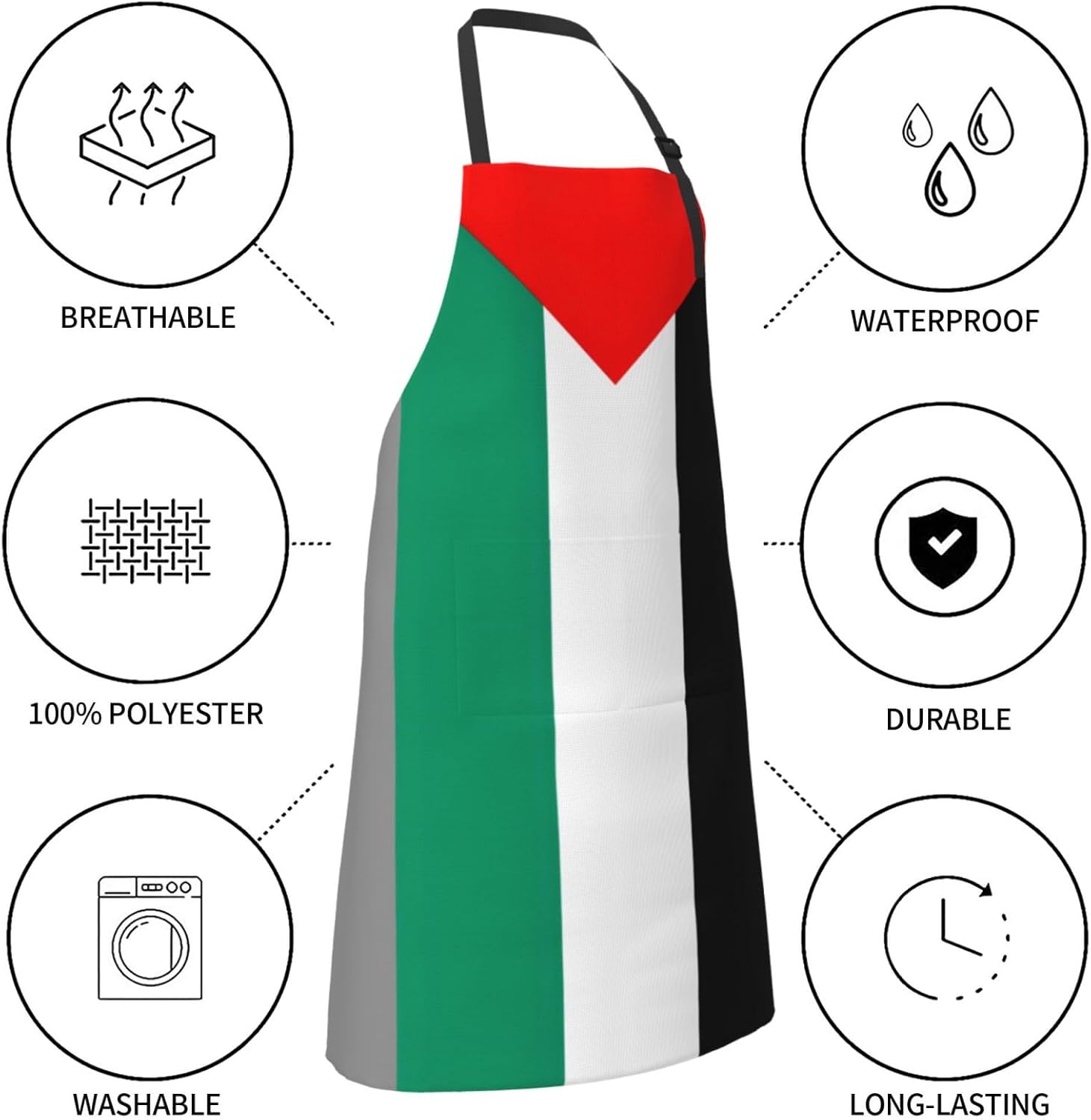 Palestine flag print Waterproof chef's apron with pocket apron for kit