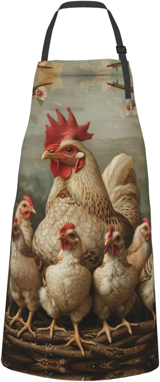 A Brood of Chickens print Waterproof chef's apron with pocket apron for kitchen cooking baking barbecue and gardening