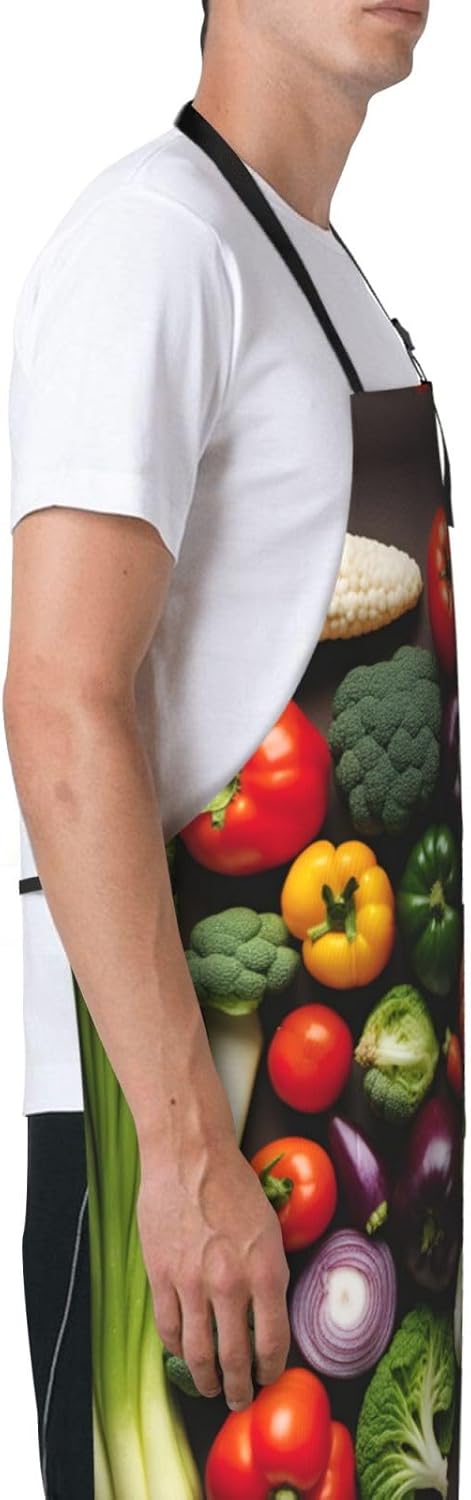 Introduction of various vegetables print Waterproof chef's apron with pocket apron for kitchen cooking baking barbecue and gardening