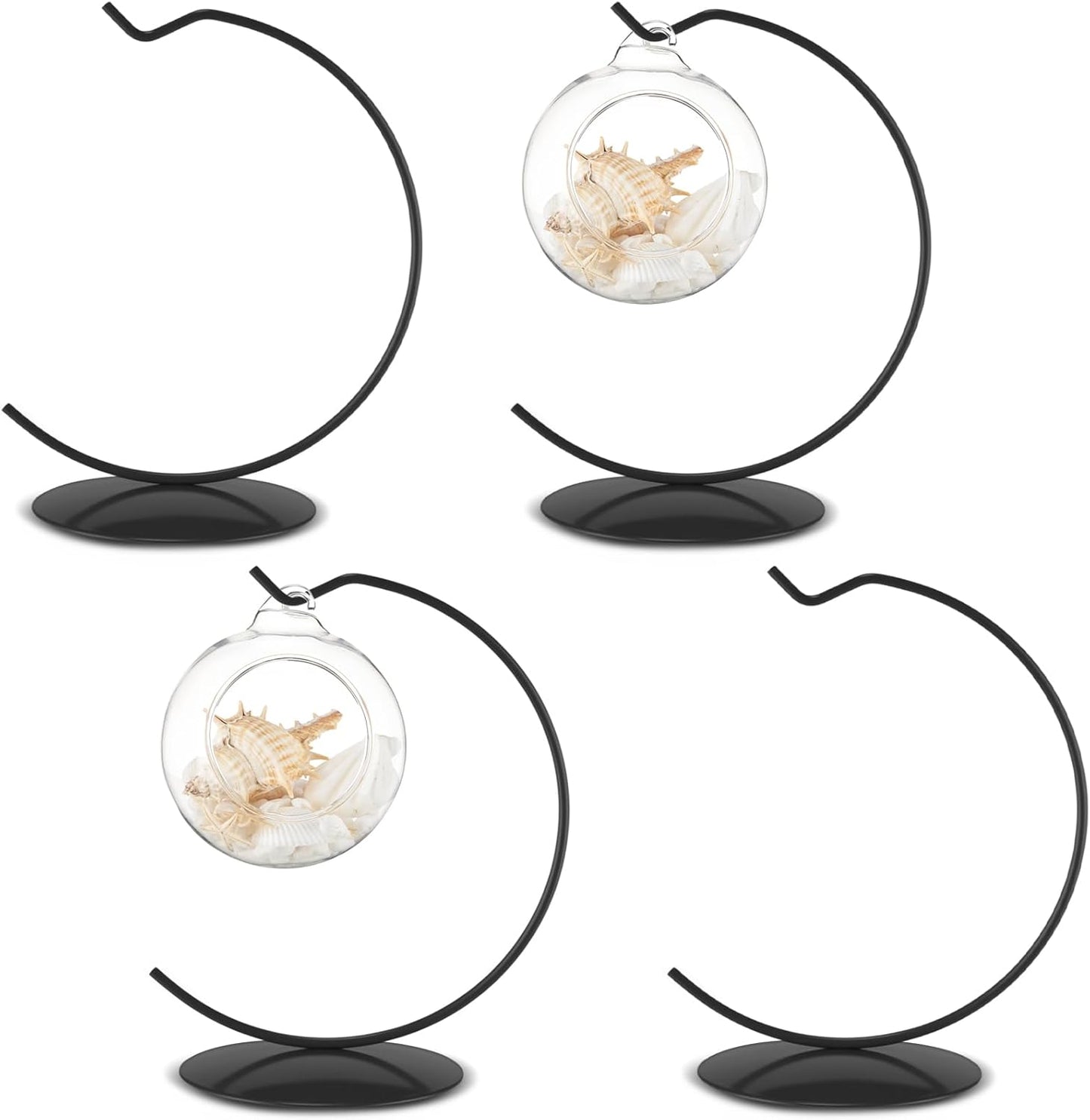 4 Pcs Ornament Display Stand Holder 6 Inch Tall Iron Round Christmas Air Plant Terrariums Holder Hook Crystal Witch Ball Hanging Stand for Glass Ball Christmas Wedding Home Decor (Black)