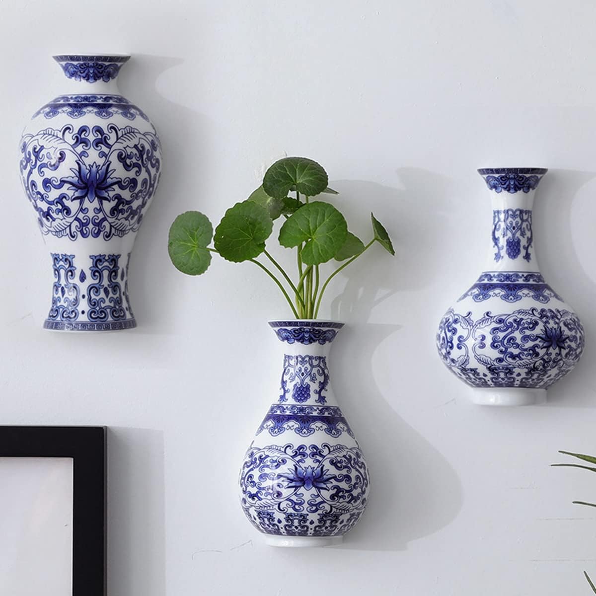 ECYC Wall Hanging Flower Pots Chinese Blue and White Porcelain Vases Home Decor