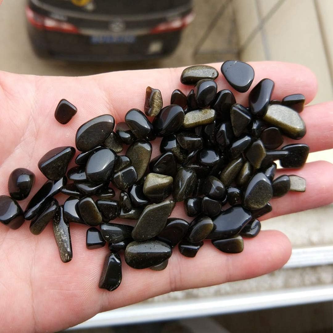 IMALY Gold Obsidian Tumbled Chips Stone Polished Crushed Healing Crystal Quartz Pieces Irregular Shaped Stones for Home Decorative Stones Vases Plants Succulents 0.5lb