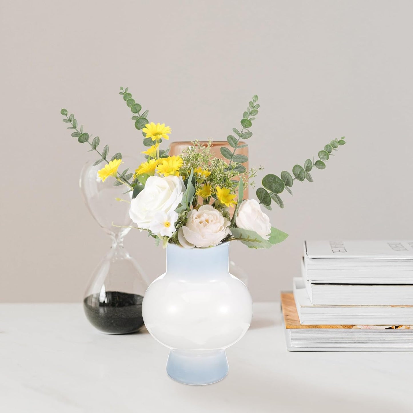 PRETYZOOM Milky Glass Flower Vase Decorative Ceramic Planter Pot Small Desktop Vase for Indoor Plants French Style Living Room Floral Arrangement