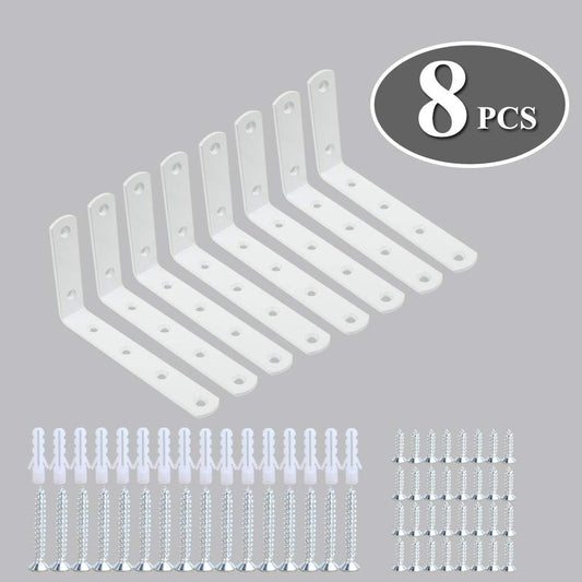 WINKER Corner Brace 8Pcs Shelf Bracket Heavy Duty White Steel L WINKER Corner Brace, Decorative Joint Angle Bracket for Shelf 5 InchX3 Inch Shelves Wall Hanging Bracket with Screws(16PCS))
