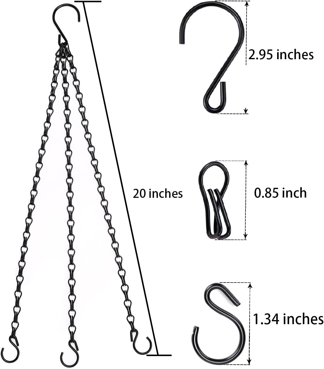 Heybe 20 Inch Hanging Basket Chain, 3 Point Hanging Chains with Hooks for Pot Planters Bird Feeders Lantern Lamp,Extended Hangers for Hanging Badkeys(20 inch,3 Point)