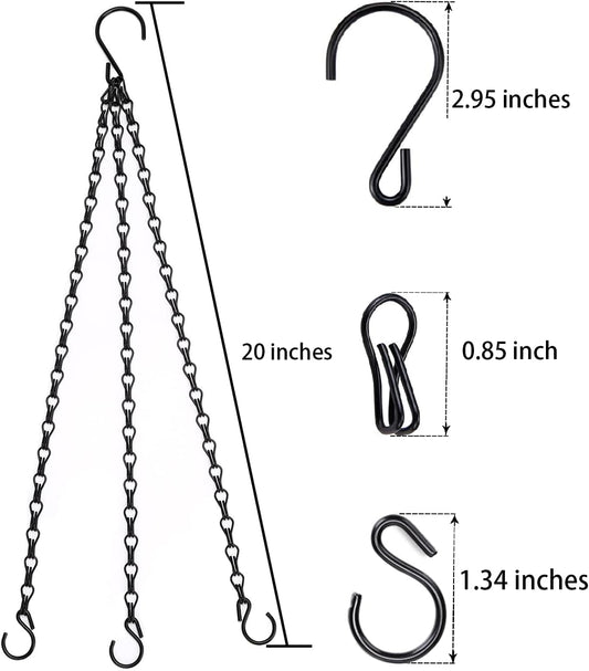 Heybe 20 Inch Hanging Basket Chain, 3 Point Hanging Chains with Hooks for Pot Planters Bird Feeders Lantern Lamp,Extended Hangers for Hanging Badkeys(20 inch,3 Point)
