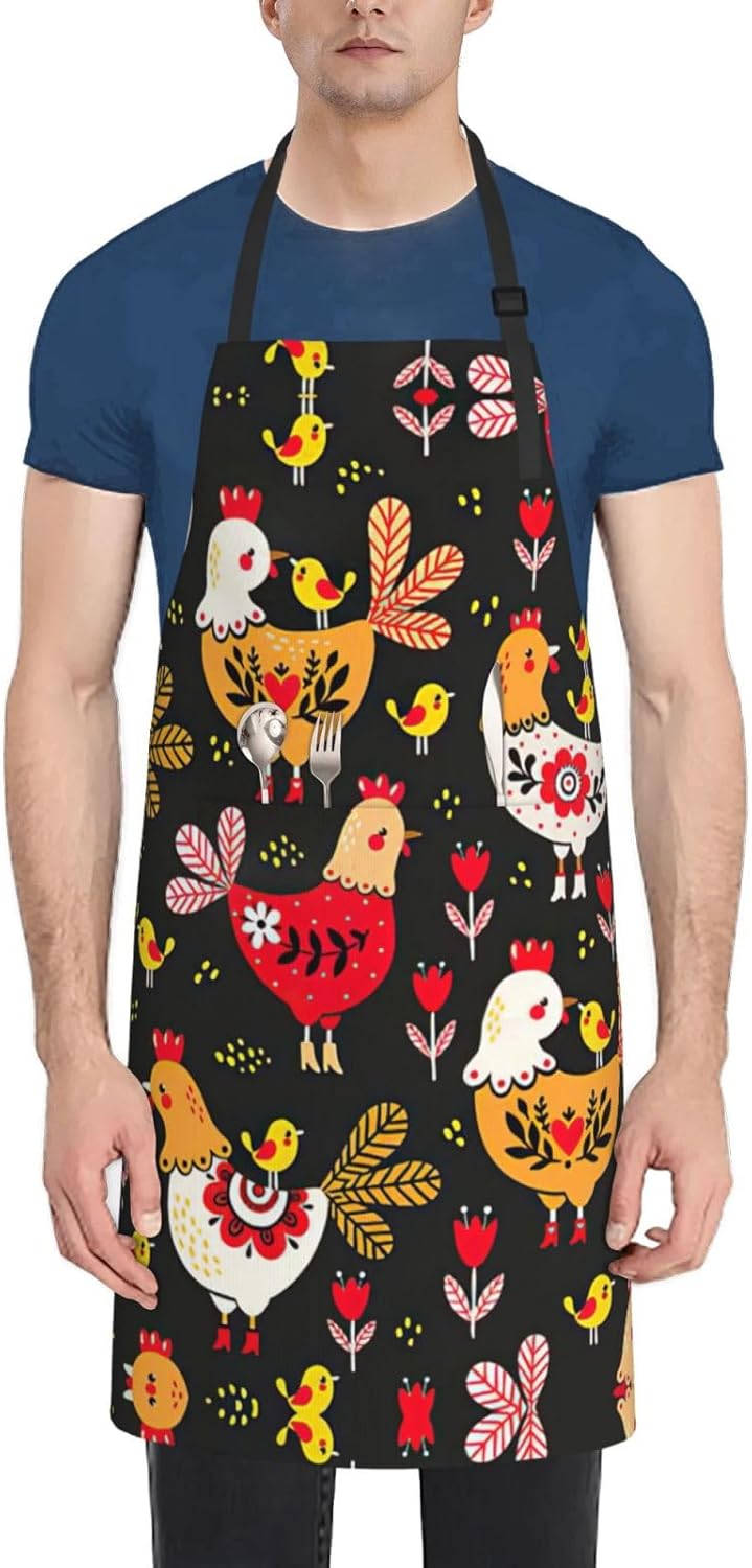 Cute Rooster Chickens Print Laundry apron 28x33 In Waterproof Kitchen 