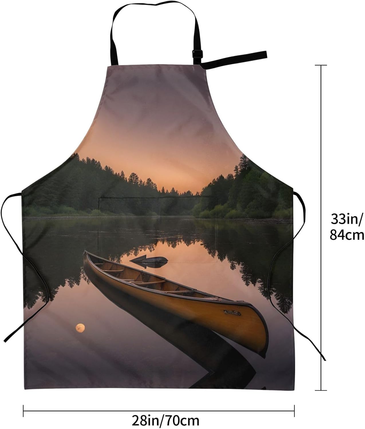 Moonlit Canoe Allagash River print Waterproof chef's apron with pocket apron for kitchen cooking baking barbecue and gardening