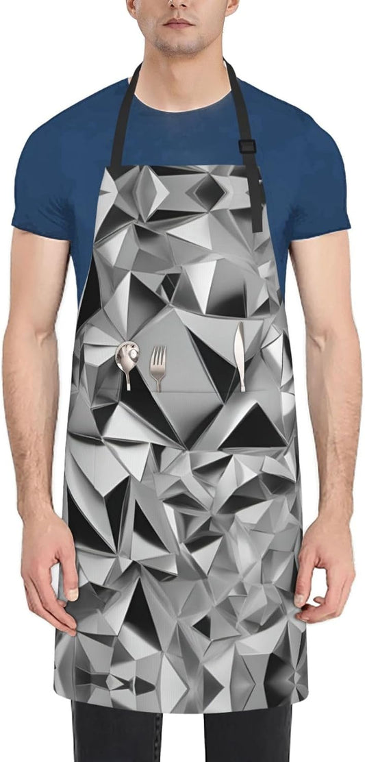 Silver Geometric Figure print Waterproof chef's apron with pocket apron for kitchen cooking baking barbecue and gardening