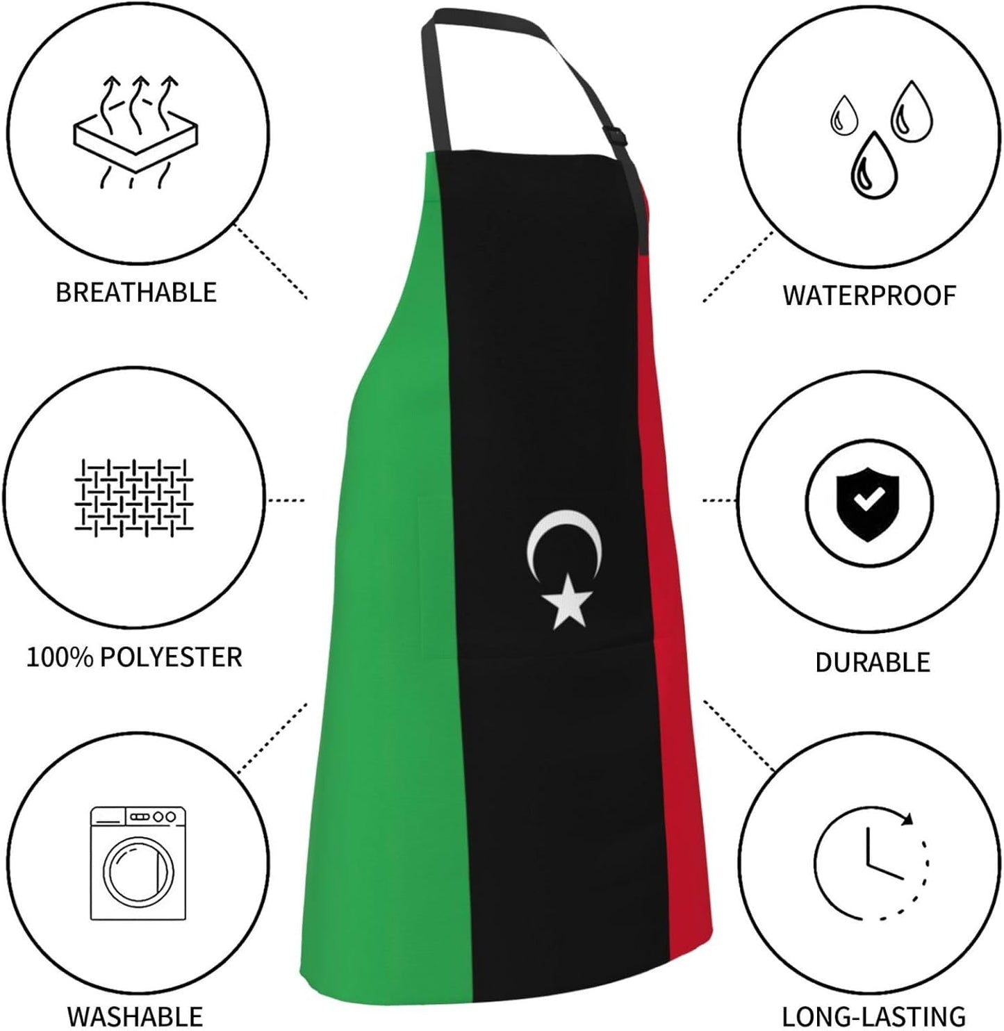 Libyan flag print Waterproof chef's apron with pocket apron for kitchen cooking baking barbecue and gardening