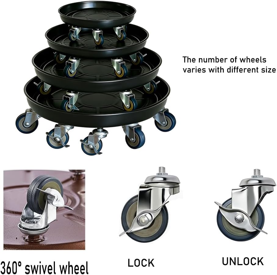 SIAMO 18" Heavy Duty Plant Caddy (470lbs Capacity)-Lockable Non-Scratch Swivel Casters Rolling Plant Stand Dolly Saucer for Large Ceramic Planters & Heavy Trees Indoor & Outdoor,Black