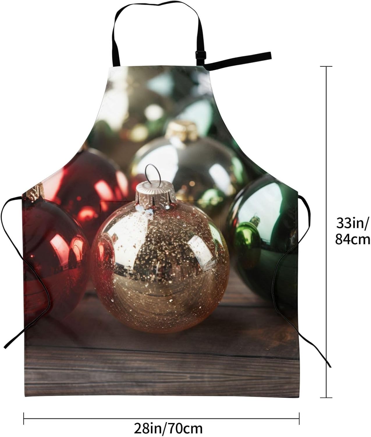 Merry Christmas Ball print Waterproof apron with pocket adjustable coo