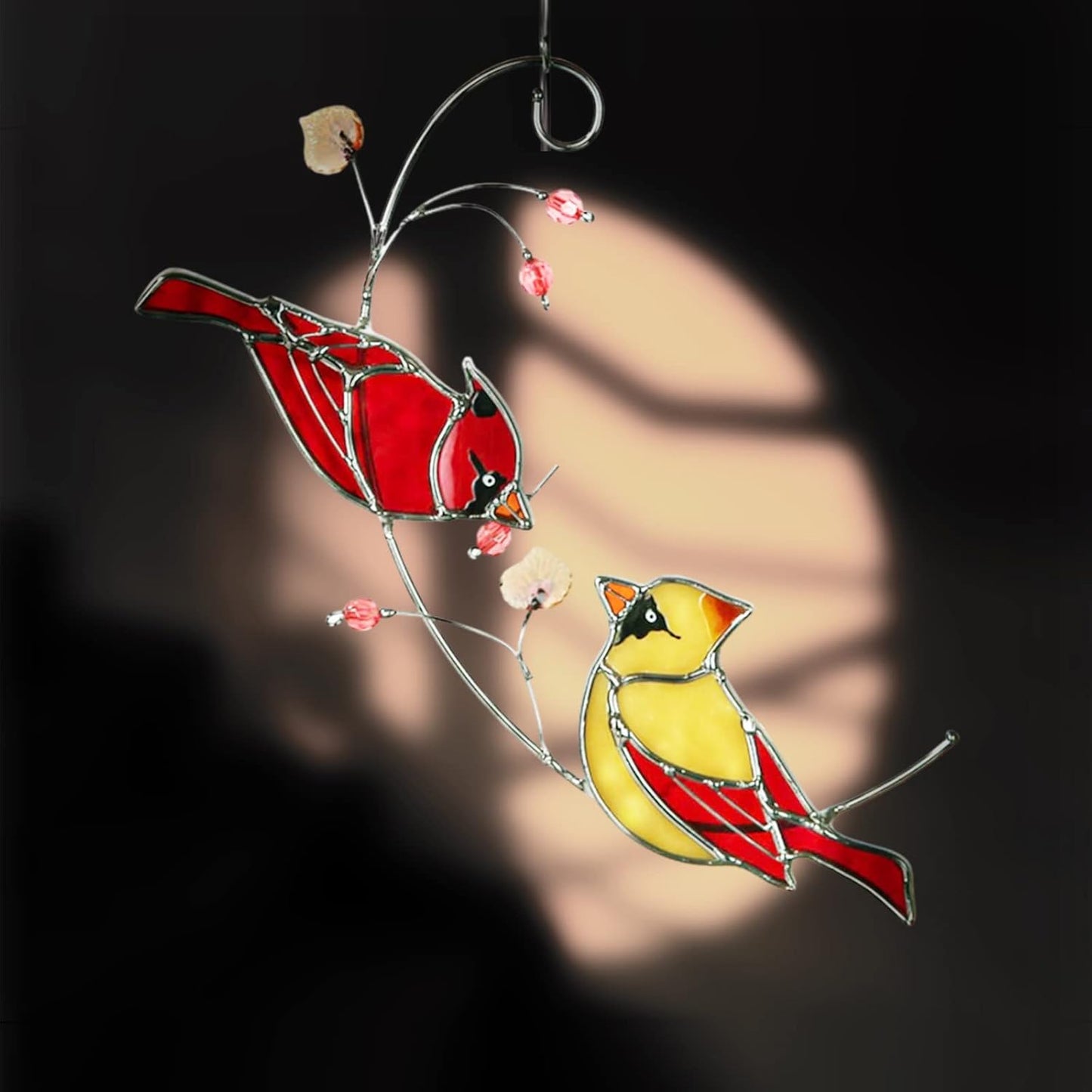 Stained Glass Cardinal Suncatchers for Women Gifts,Male & Female Cardinal Sun Catcher Stained Glass for Window Hangings,Red Birds Sun Catchers for Christmas Dec, Rememberce Gifts for Bird Lovers