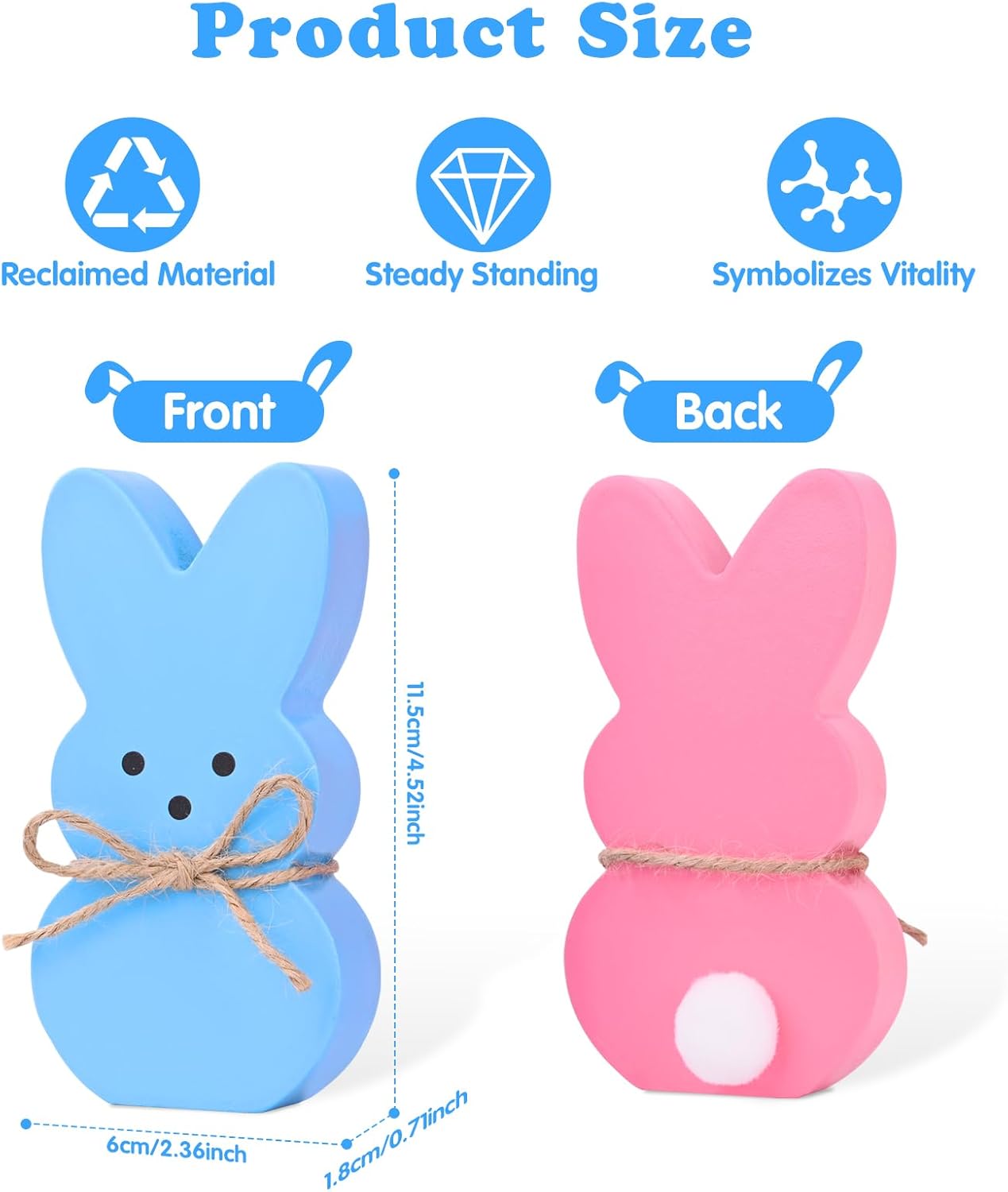 Easter Décor, 4 Pcs Wooden Peep Bunny Decorations for Tiered Tray, Mantel, Farmhouse, Cute Spring Signs for Home, Office, Party Supplies