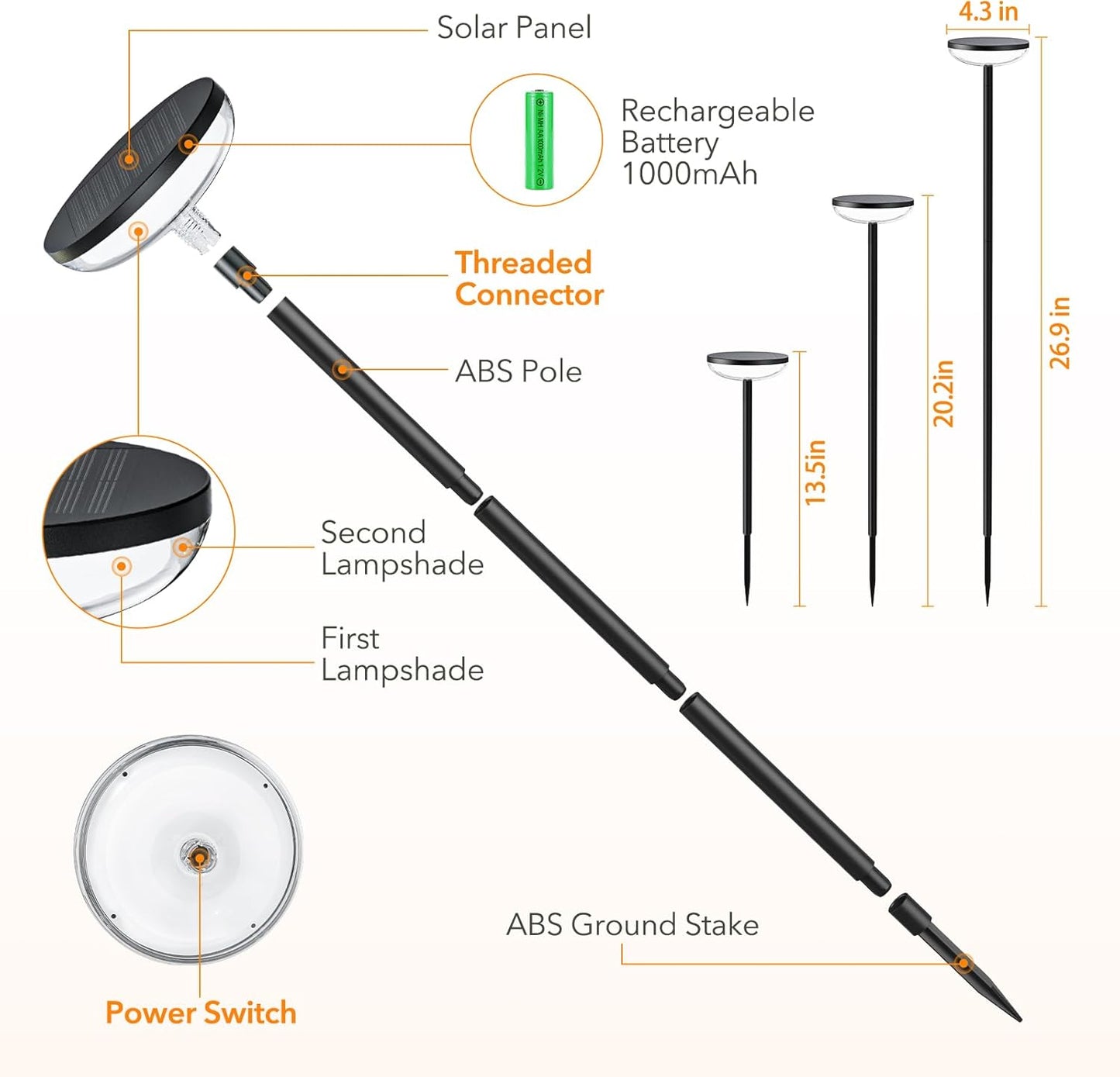 Solar Pathway Lights Outdoor, 6 Pack Tall Solar Garden Lights Outdoor 