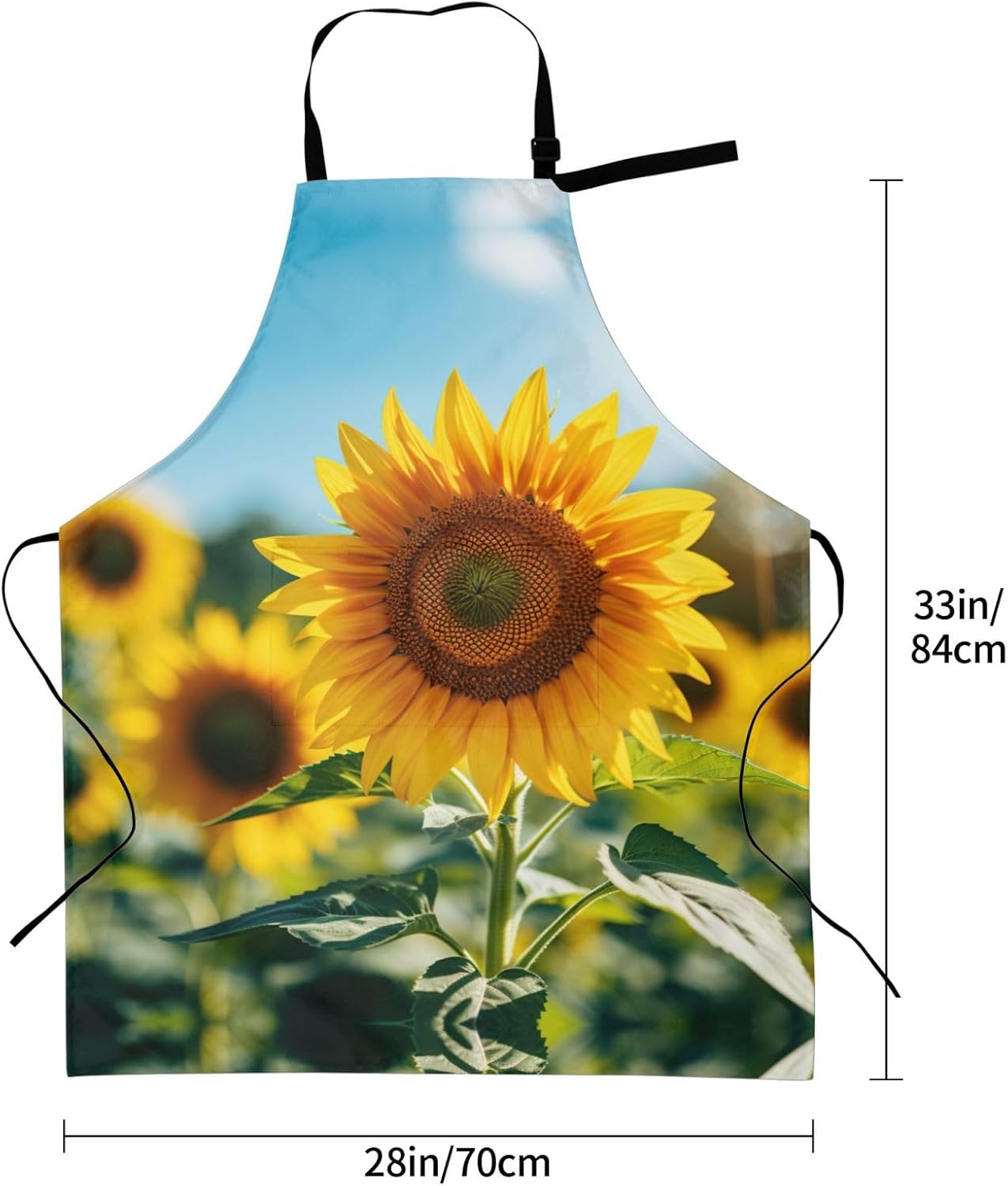 sunflower print Waterproof apron with pocket adjustable cooking apron 