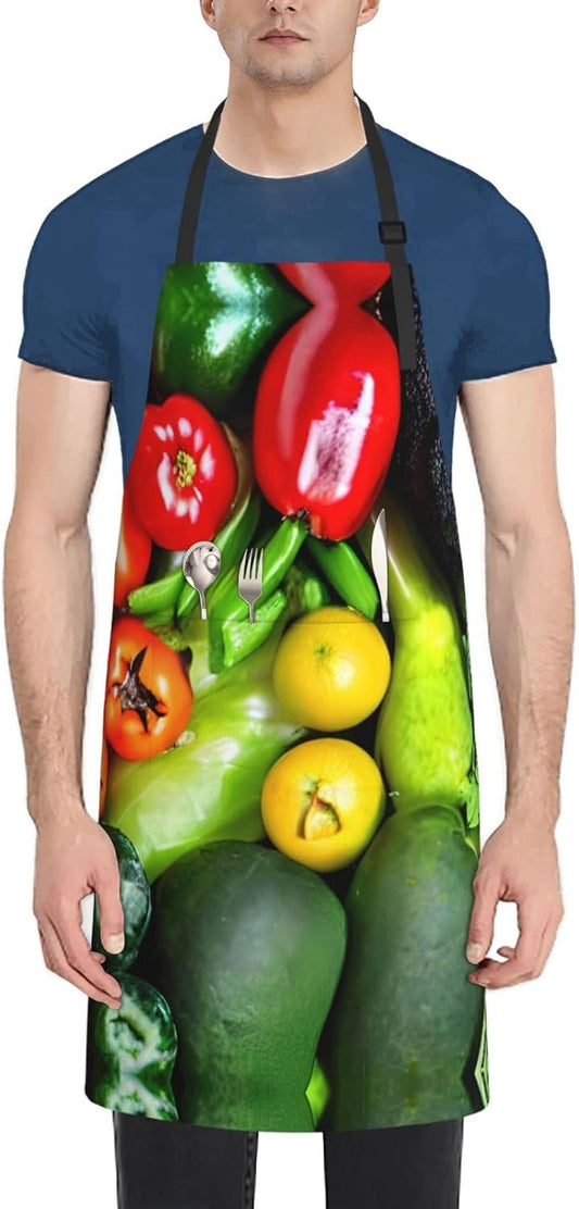 fresh vegetables fruits print Waterproof apron with pocket adjustable cooking apron for adult kitchen bibs to bake