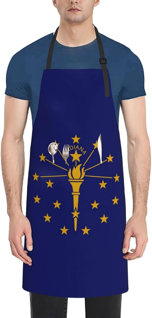 Indiana State Flag print Waterproof apron with pocket adjustable cooking apron for adult kitchen bibs to bake