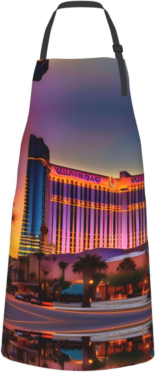 Las Vegas Sunset 1 Print Laundry apron 28x33 In Waterproof Kitchen Apron with Pockets for Cooking Baking