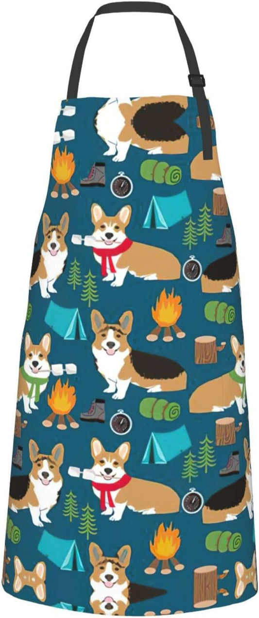 Corgi print Waterproof apron with pocket adjustable cooking apron for adult kitchen bibs to bake