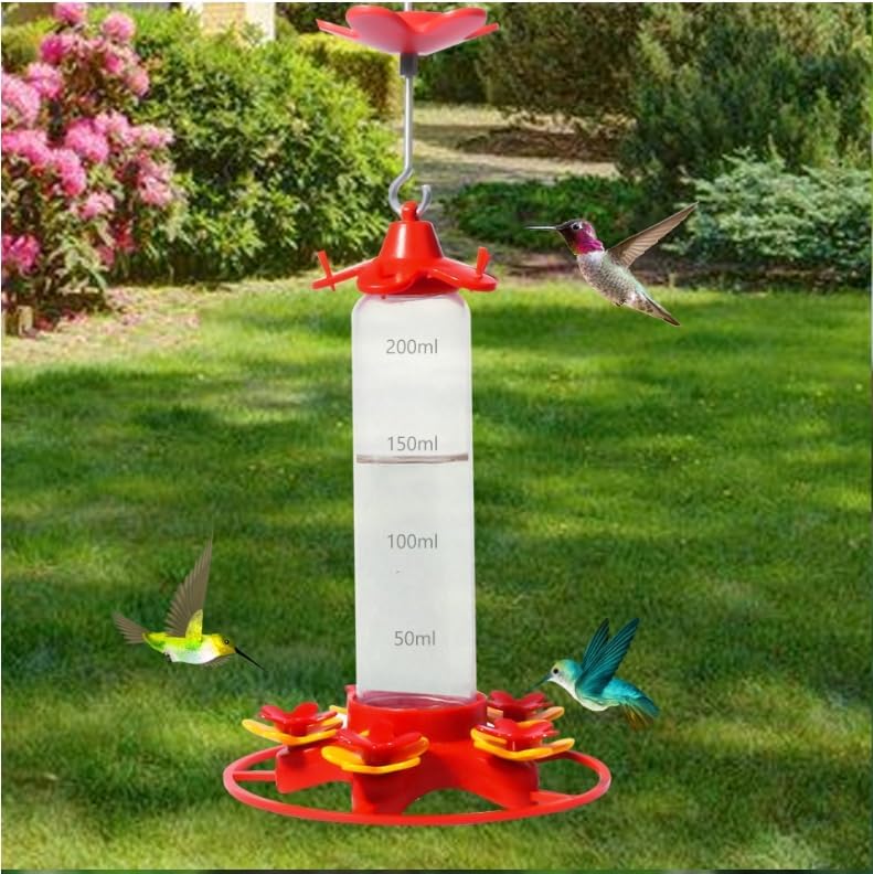 13 oz Outdoor Hanging Bird Feeder with 5 Flower-Shaped Ports & Perch -