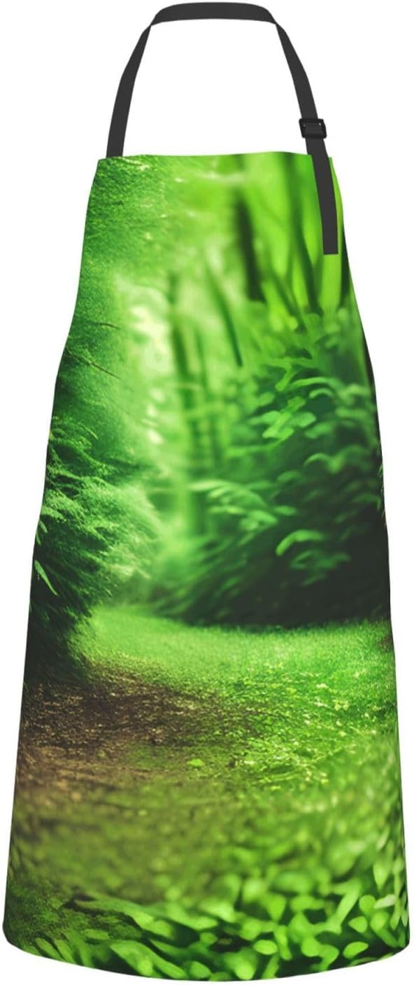 YANYU Green Nature Print 28x33 In Kitchen Apron Stylish Chef Apron with Pockets for Cooking Baking Painting