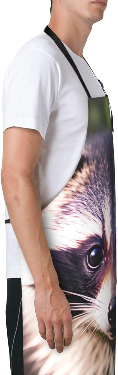 Little Raccoon Face 1 print Waterproof chef's apron with pocket apron for kitchen cooking baking barbecue and gardening