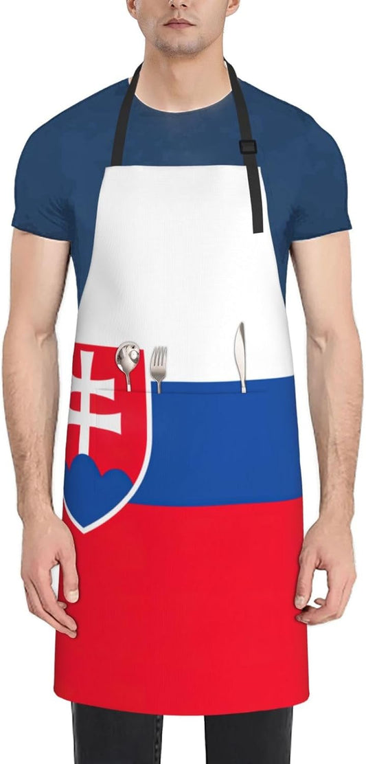Flag of Slovakia print Waterproof apron with pocket adjustable cooking apron for adult kitchen bibs to bake