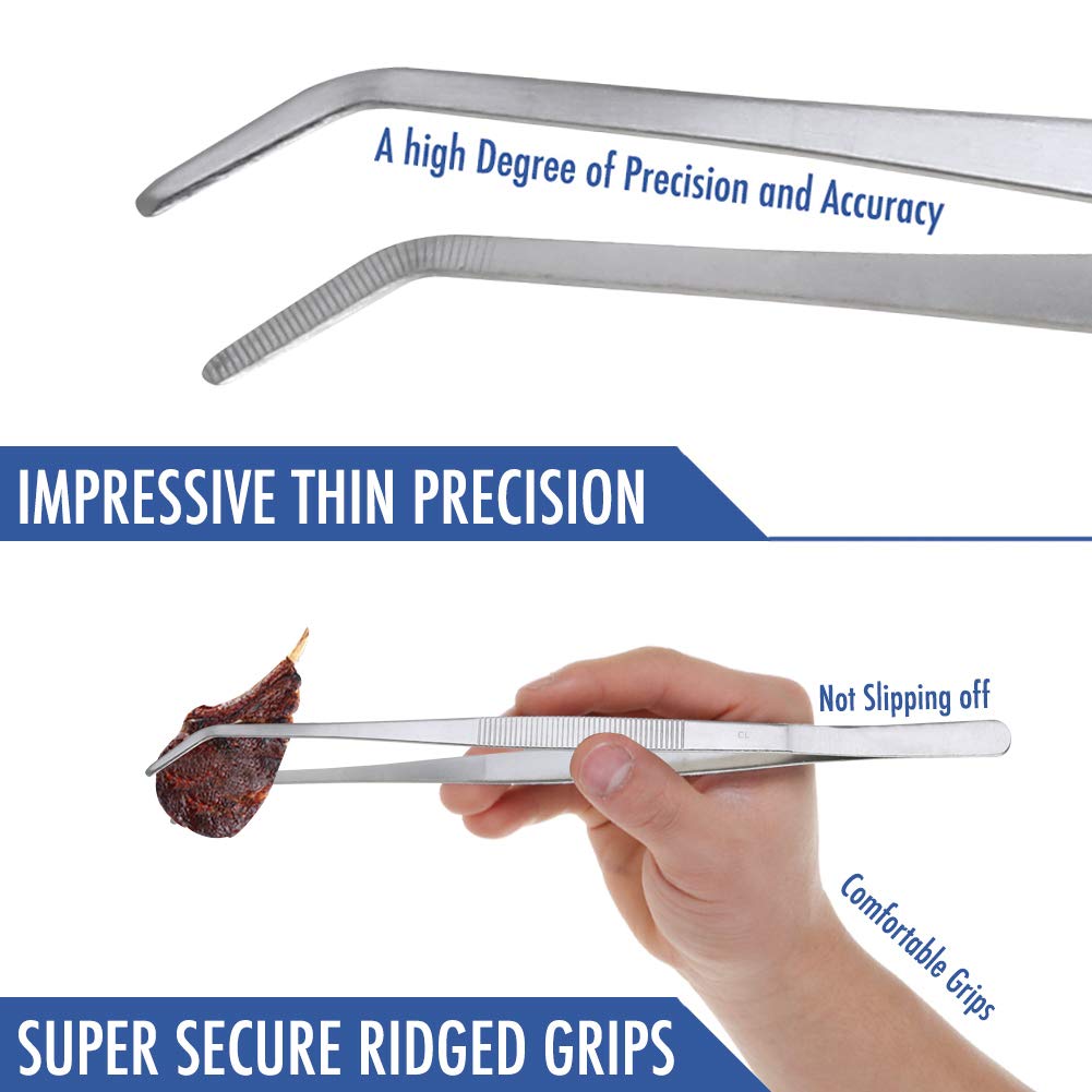 12 Inch Tweezers Stainless Steel Curved Serrated Tip, Multipurpose Handle Cooking Tweezer Tongs, Reptile Feeding Precision Aquascaping, Repairing Garden Craft Tool