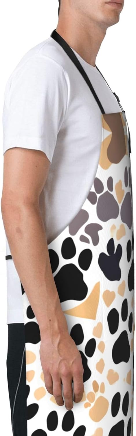 Cute Dog Paw Prints Print Laundry apron 28x33 In Waterproof Kitchen Apron with Pockets for Cooking Baking