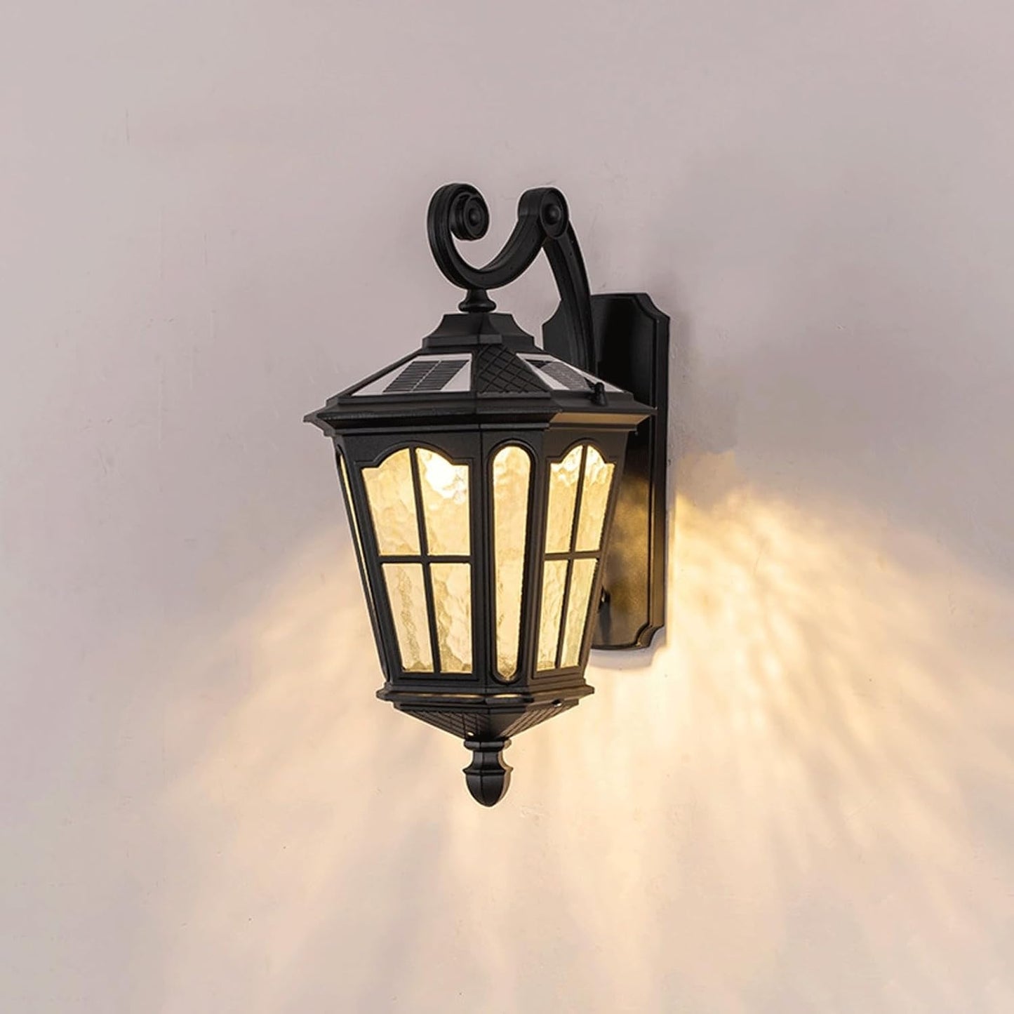 Solar Wall Lantern, IP65 Waterproof Outdoor Light Fixture, Dusk to Dawn Sensor, Black Aluminum Mounted Lamp, Vintage Exterior Sconce for Porch Patio Garage Garden Yard Cottage(Small)