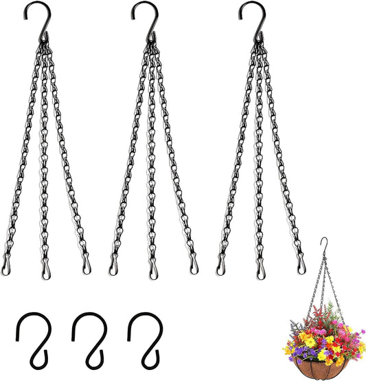 PCTC 3 Pack 23 inch Hanging Basket Chain,Hanging Plant Holder, Flower Pot Basket Chains 3 Point Replacement Chain Hangers with S Hooks for Planters, Bird Feeders, Lanterns and Other Ornaments