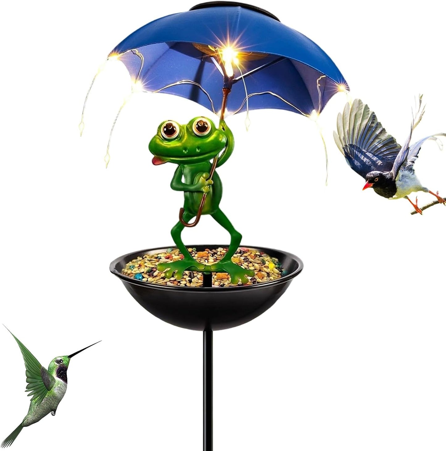 Bird Feeder, Solar Decorative Stake, Bird Feeder with Frog Design, Outdoor Feeders for Garden Backyard Balcony, Feeding Supplies, Birds Feeders for Outdoors Ground Landscape Home