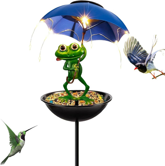 Bird Feeder, Solar Decorative Stake, Bird Feeder with Frog Design, Outdoor Feeders for Garden Backyard Balcony, Feeding Supplies, Birds Feeders for Outdoors Ground Landscape Home