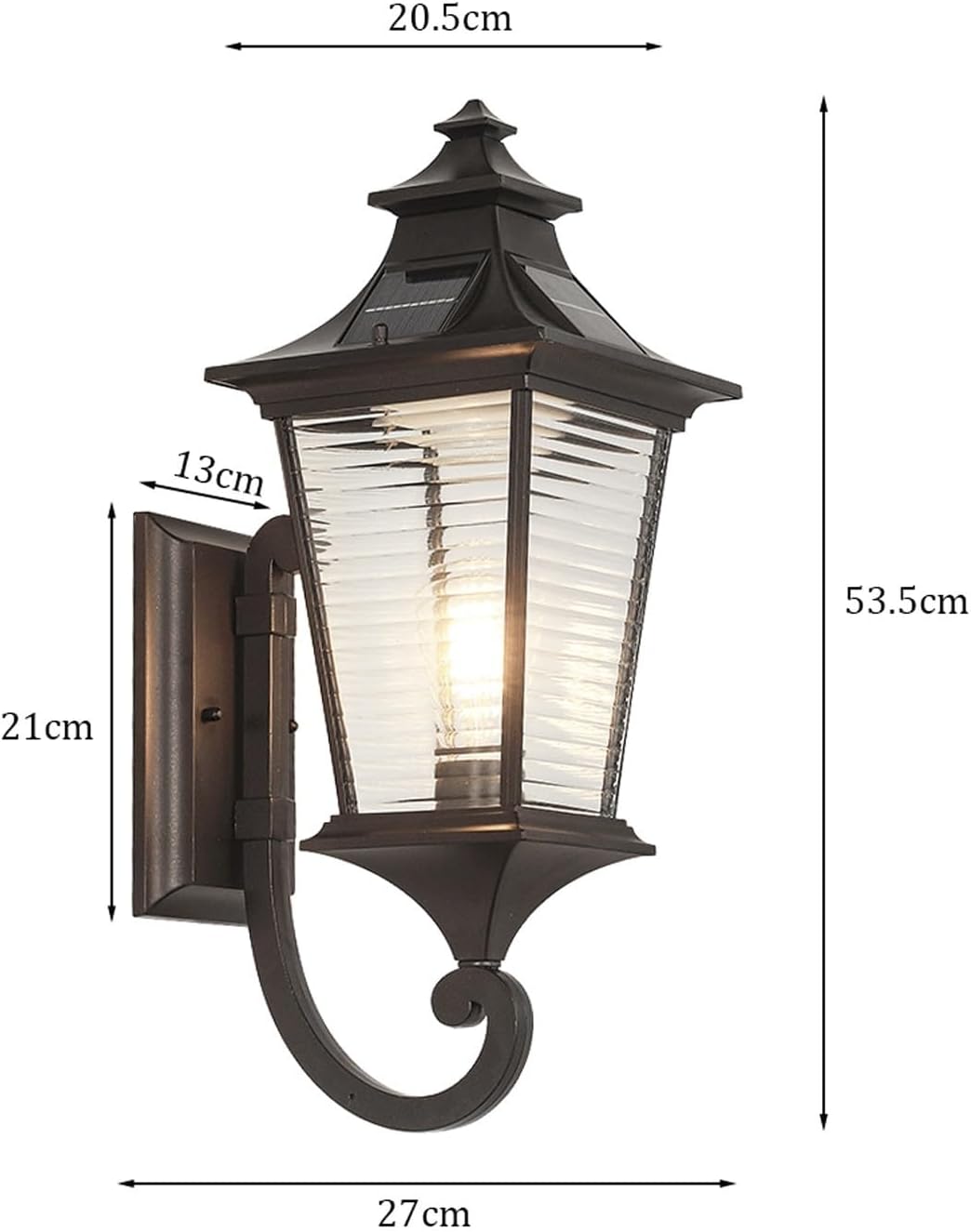 Solar Exterior Wall Lantern, Coffee Gold Die Cast Aluminum Lamp with Glass Shade, Waterproof Dusk to Dawn LED Fixture for Porch Patio Garden Villa Entryway Terrace Gate Path Cottage