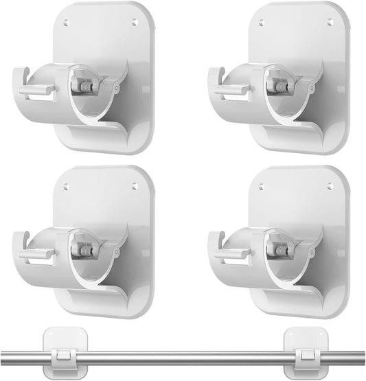 No Drill Curtain Rod Brackets No Drilling Holder 40LB - Renter Friendly Self Adhesive Hooks for Apartment Dorm Classroom Essentials Decor Hanging Drapes Rv Over Blinds Kitchen Bedroom Home