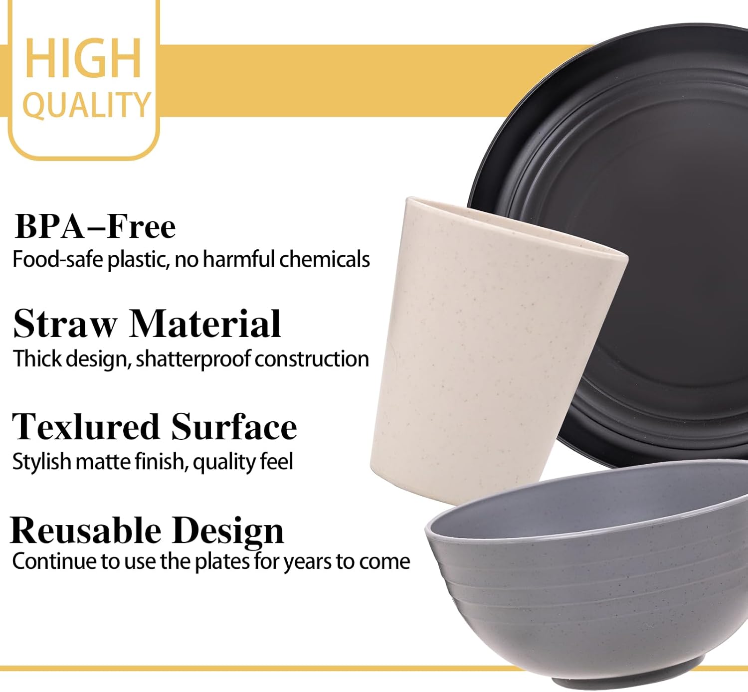 Rubtlamp Wheat Straw Dinnerware Sets, 16PCS Plastic Dinnerware Set for