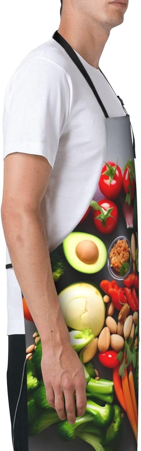 Healthy Food Print 28x33 In Adult Kitchen Apron with Pockets Versatile Chef Smock for Cooking Baking